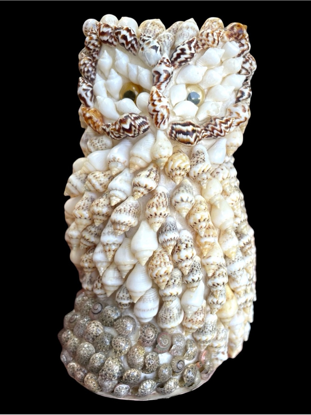 Vintage Seashell Clad OWL Figurine Made In Phillipines Shells Seaside Coastal
